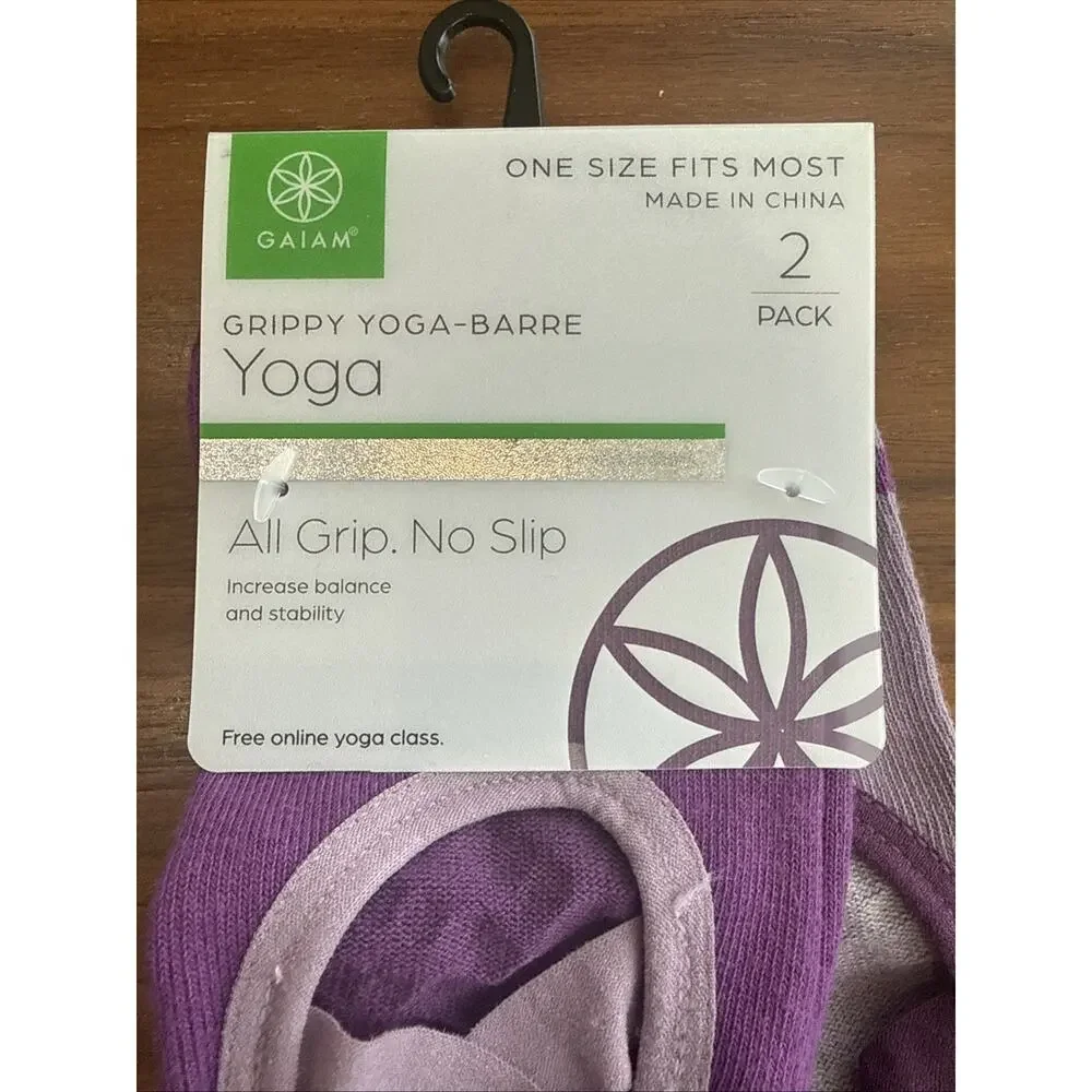 GAIAM 2-Pack Grippy Yoga Barre Athletic Socks Purple Size Womens 5-10 & Mens 4-9